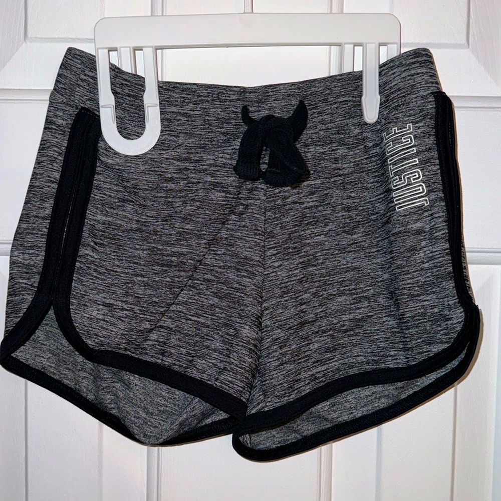 Justice little running shorts, black & gray, elastic waist, Girls Size 6/7